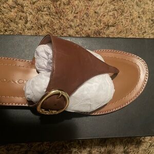 Coach Brown Leather Sandals with Gold Buckle